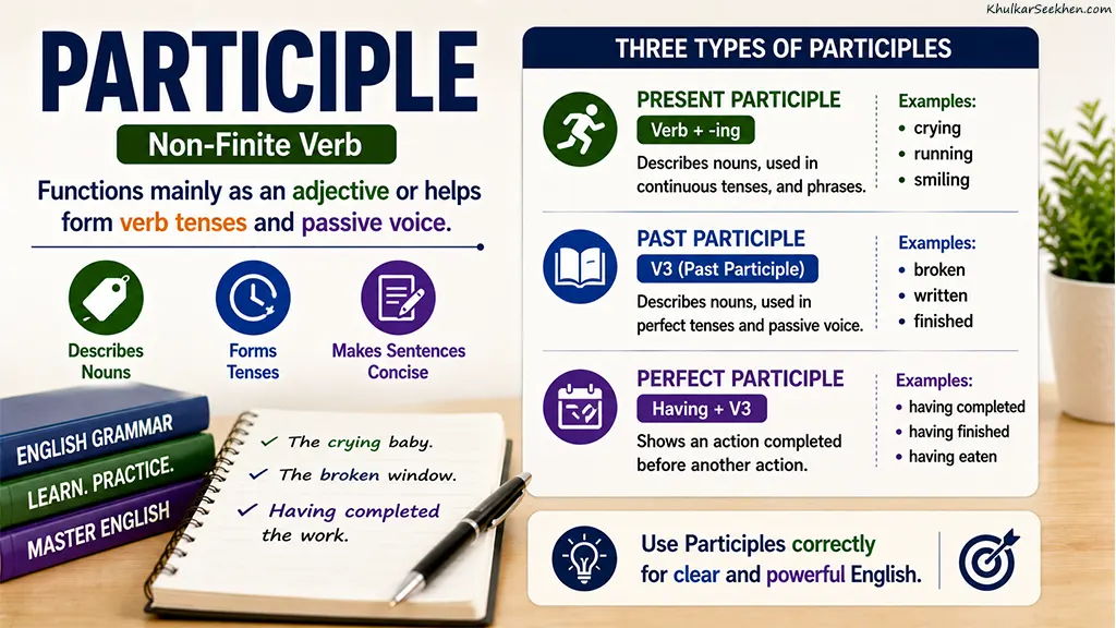 Participle Definition, Types, Uses, Rules, Examples and Exercises