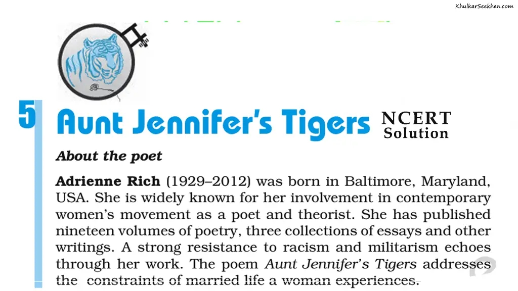 Aunt Jennifer's Tigers NCERT Solutions Class 12 English