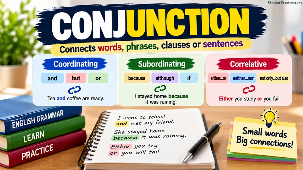 Conjunction – Definition, Types, Uses, Rules, Examples and Exercises