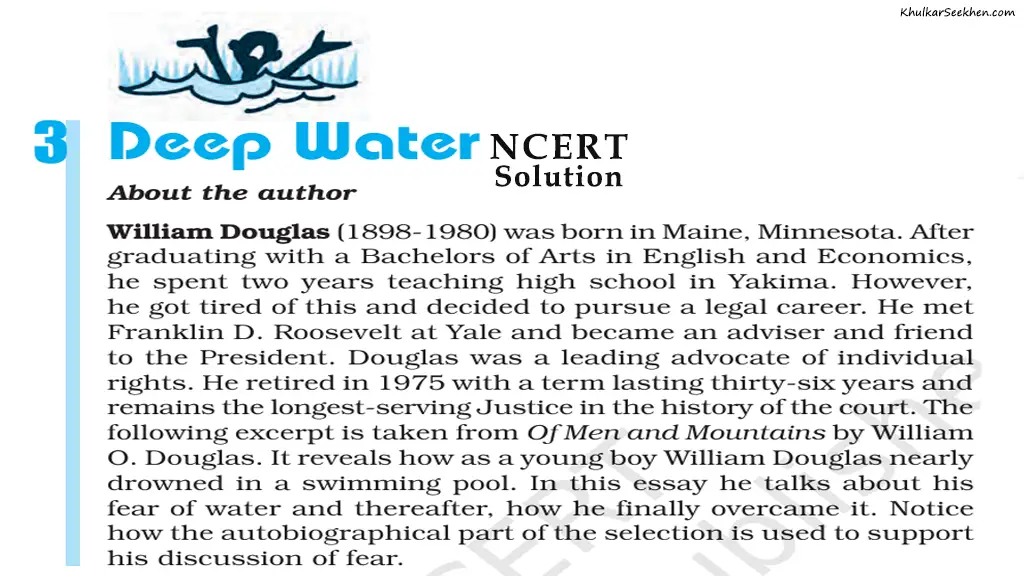 Deep Water NCERT Solutions Class 12 English