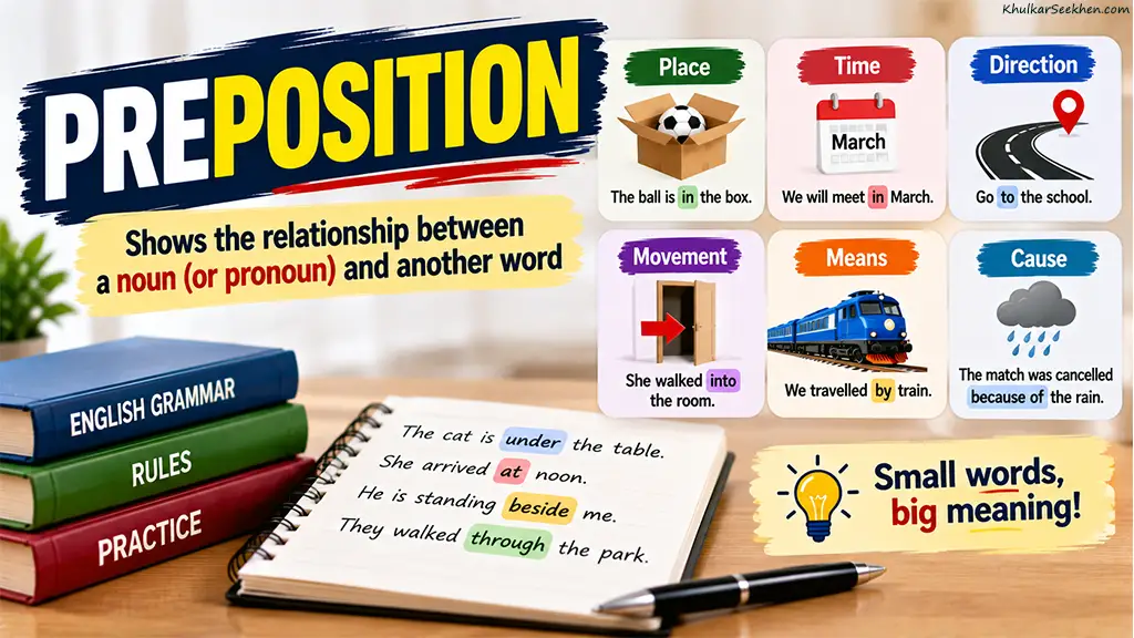 Preposition – Definition, Types, Examples and Exercises