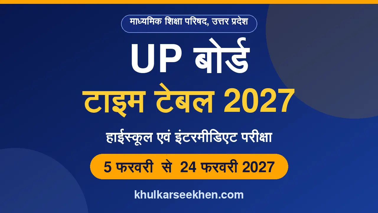UP Board Time Table 2027 हाईस्कूल और इंटरमीडिएट परीक्षा 5 से 24 फरवरी।